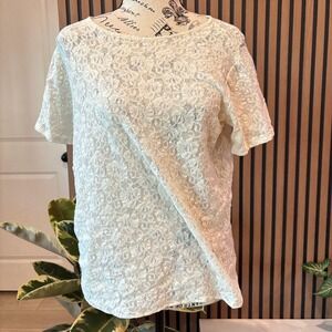 Vintage TR Bentley Lace Tunic Top Short Sleeve Cream Floral‎ Party